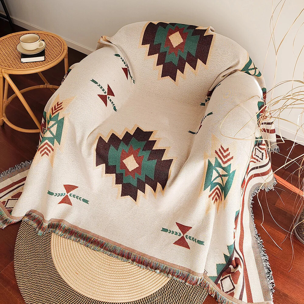 Manta azteca bohemia de gran t - Boho Throw Blanket Fringe reseña y precio